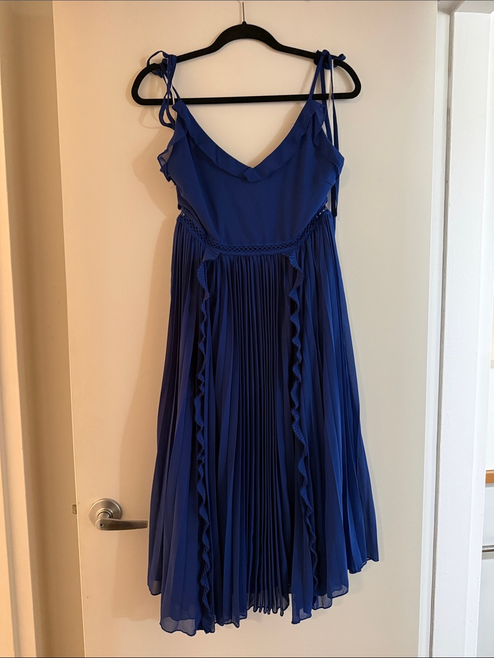 Lulu's Royal Blue Pleated Ruffle Midi Dress